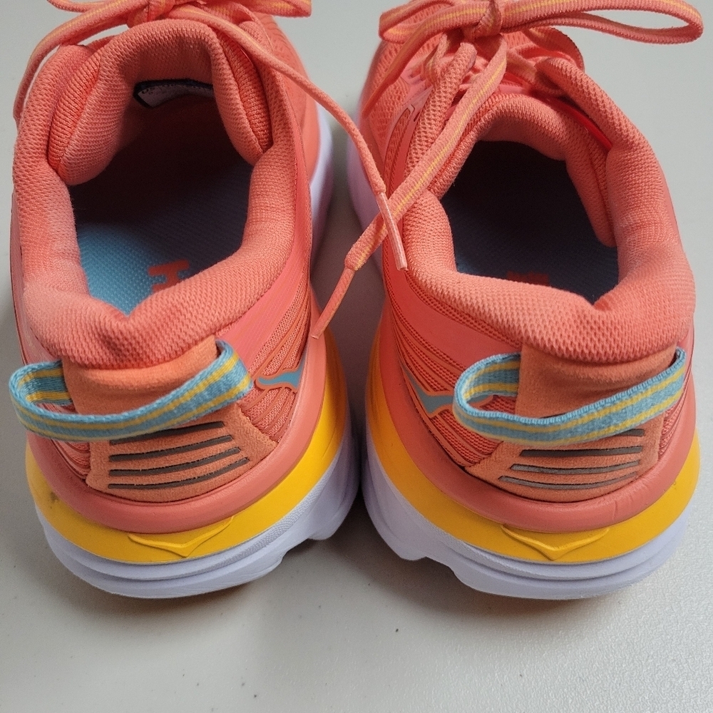 Hoka One One Women's Coral and Yellow Running Shoes - Picture 5 of 16
